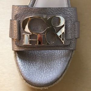 Coach Wedge Espadrilles Gold Taupe Slides